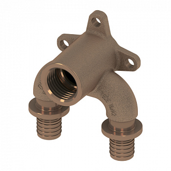 Тройник угловой с настенным креплением TECEflex 20 x Rp 1/2" x 20, закругленный, с низким падением давления, бронза